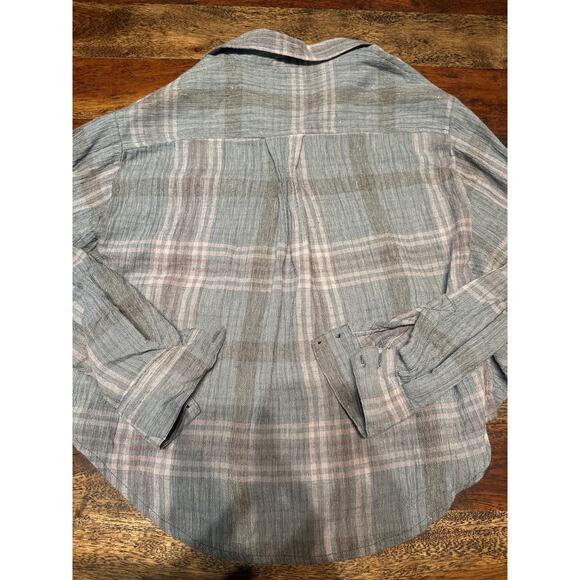 Free People Cropped Cutie Plaid Flannel Batwing Dolman Button Front Shirt - Picture 10 of 10